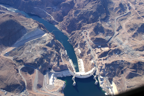 Aerial view of Hoover Dam, near Las Vegas, NV