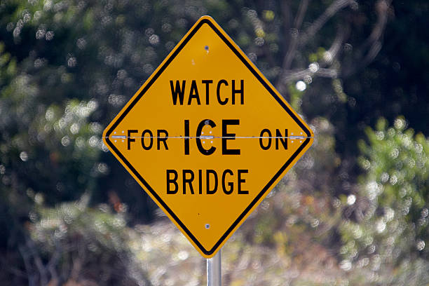 ice on bridge - ice sign bildbanksfoton och bilder