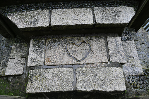 Heart inscribed on the stone steps.