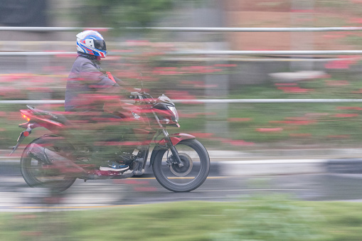 Biker in blurred motion in Kathmandu