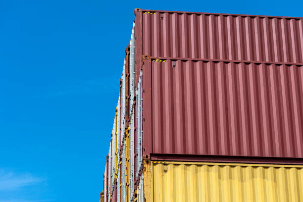istock A stack of containers standing on top of each other in the loading yard by the wharf. 1397390755