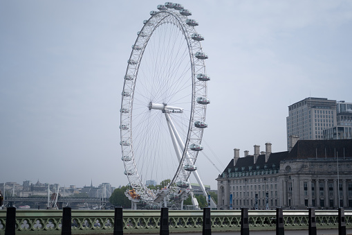 London Eye view over the River Thames, Westminster Bridge in spring
