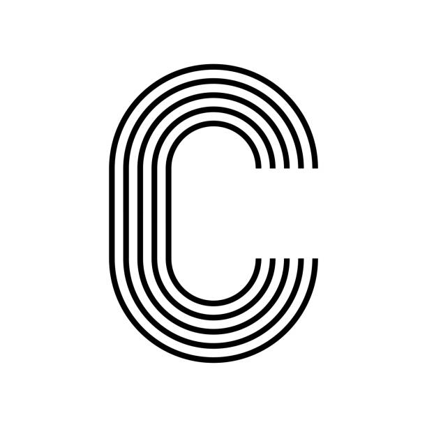 선형 문자 c 현대 아이콘입니다. 알파벳 라인과 c 허브가 얽혀있는 디자인. - c note stock illustrations