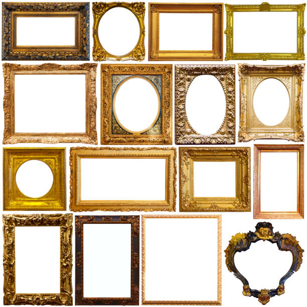 istock Isolated on white art empty frames in golden and silvery color 1397393902