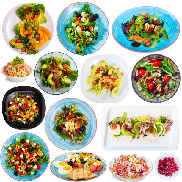 istock Set of various salads isolated 1397393908