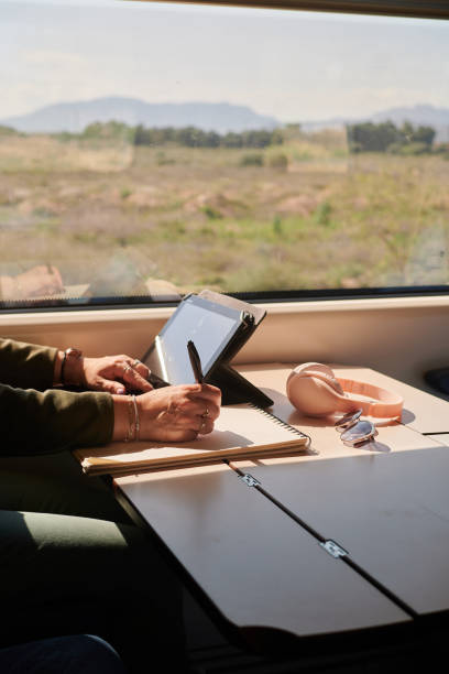 istock Close-up of a woman working from a train 1397394626