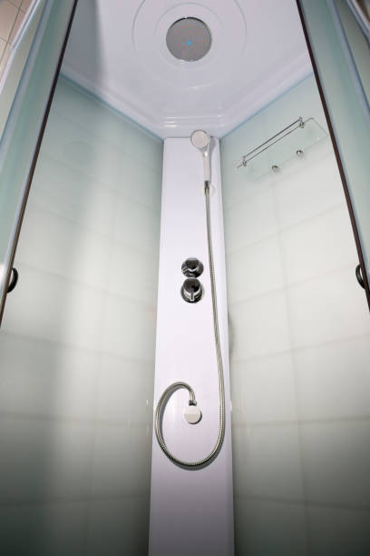 istock Bathroom with new shower cabin, view inside 1397395813
