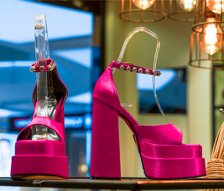 Pink platform heeled shoes