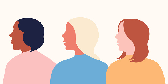 Multiracial different women unite together for minority rights. Flat vector illustration.