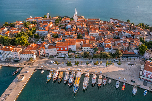 Aerial view to Porec old town, popular travel destination in Istria, Croatia