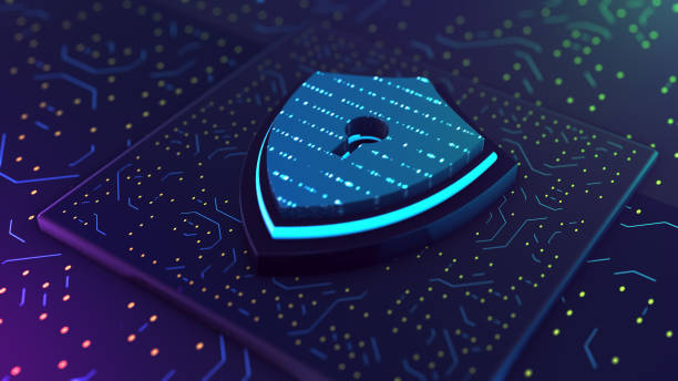 Digital shield 3D rendering stock photo. cyber security hologram with digital shield 3D rendering security stock pictures, royalty-free photos & images