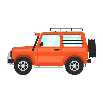 SUV icon. Off-road expedition vehicle. Color silhouette. Side view. Vector simple flat graphic illustration. Isolated object on a white background. Isolate.