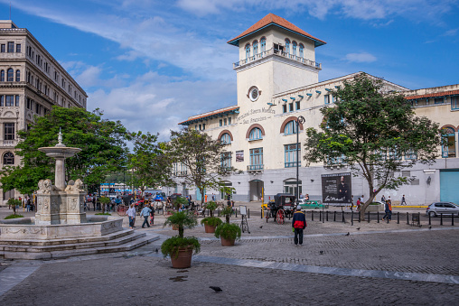 Havana, Cuba - January 20, 2016: San Francisco de Asis square and Sierra Maestra terminal in the historic center of the city