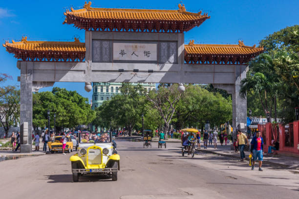 Havana, Cuba - January 17, 2016: Gateway to Chinatown in the historic center of the city