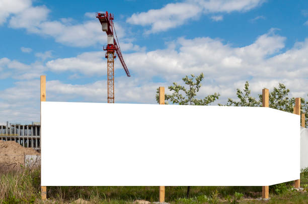 istock Blank white advertising banner on the construction cite fence 1397401359