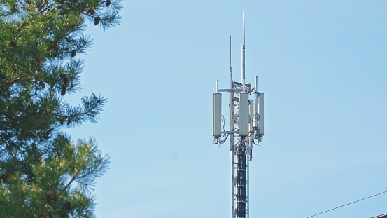 Cellular Network Telecommunication Tower with 4G and 5G Antennas