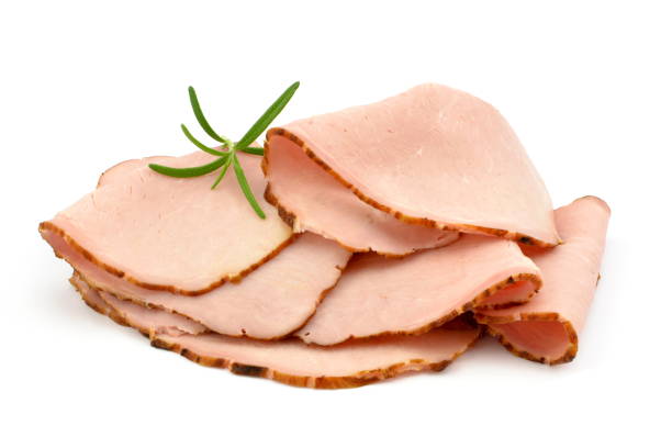 istock slices of ham on a white background 1397404252