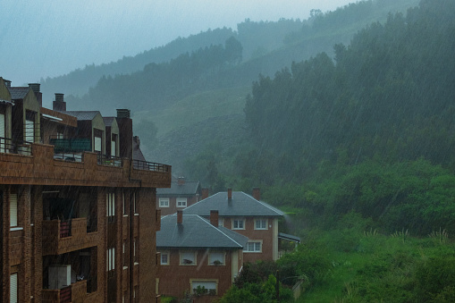 Rain on the suburb of the city