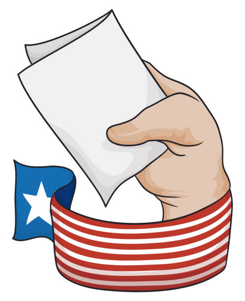 istock Hand holding a vote with American ribbon, ready to suffrage 1397405505