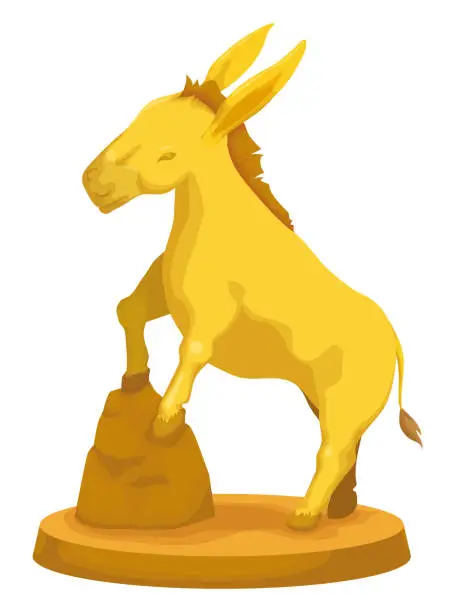 Vector illustration of Isolated golden donkey sculpture in a pedestal