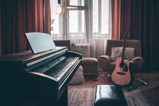 istock Electronic piano in the interior of the room on a blurred background. 1397405921
