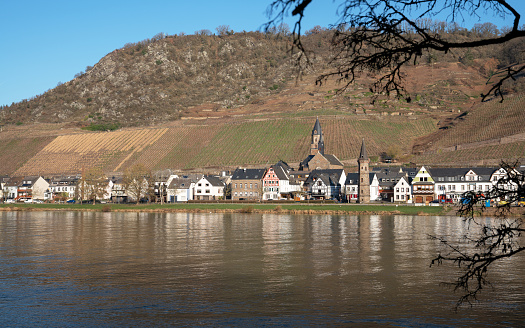 Panoramic landscape with view to the village Hatzenport, Moselle, Germany