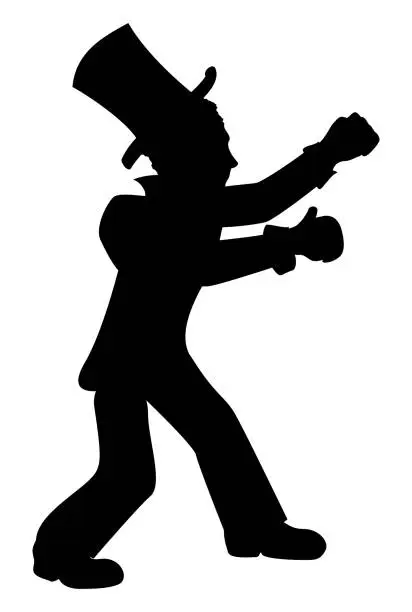 Vector illustration of Boxer's silhouette wearing elegant garment and gloves