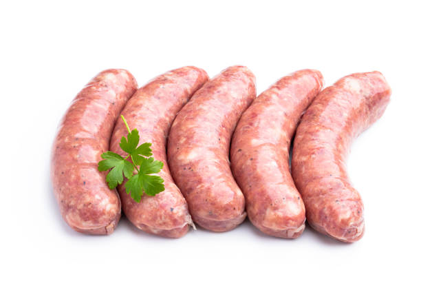 istock Set of pork sausages isolated on white background 1397409279