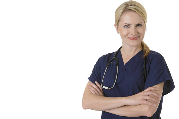 istock Blonde nurse in a dark blue outfit 139741193