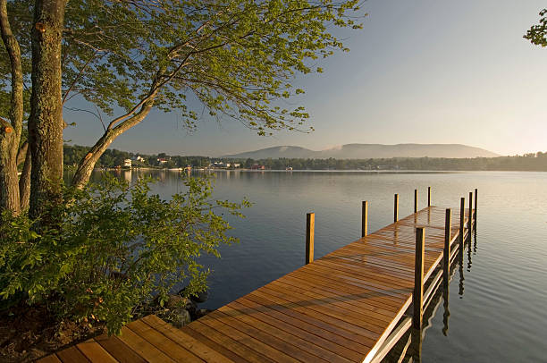 Rain Coverd Dock at Dawn stock photo