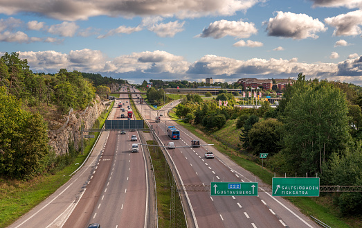 Traffic on the highway of Stockholm, Sweden