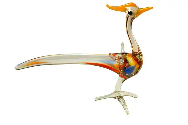 Hand Blown glass animal representing a pheasant or cockerall perhaps.