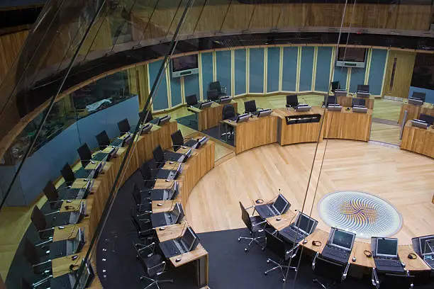 Welsh Assembly debating chamber, Wales, UK