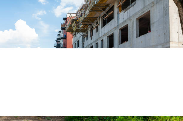 istock Blank white banner for advertisement mounted on the hoardin of construction site 1397421367