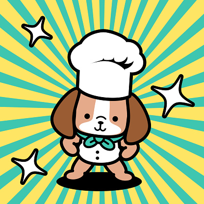 istock A cute dog chef wearing a chef's hat is standing with hands on his hip 1397431008