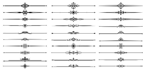 ilustrações, clipart, desenhos animados e ícones de decoração vintage borda delimiters, divisórias florais - frame ornate certificate scroll