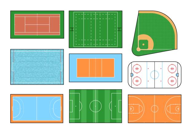 스포츠 경기장, 필드, 코트, 링크 및 수영장 - football american football sport football field stock illustrations