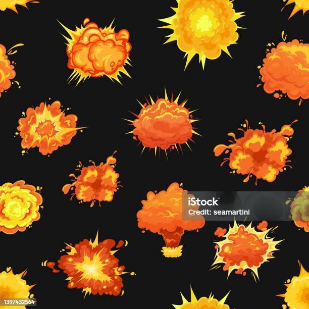 Bombistic Pattern Seamless Pattern With Bomb Explosion Clouds Stock Illustration ...