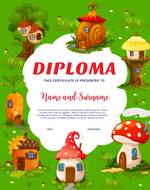 dyplom dla dzieci, bajkowy grzyb, ślimak lub ul - vertical meadow mushroom vegetable stock illustrations