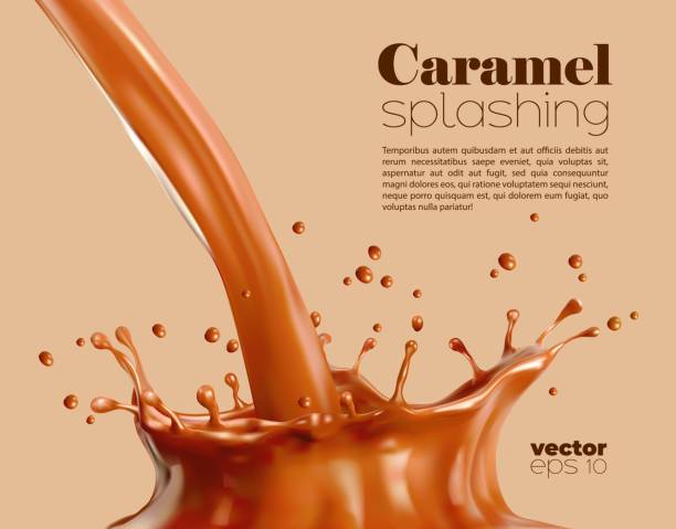 stockillustraties, clipart, cartoons en iconen met sweet caramel flow and corona splash background - caramel