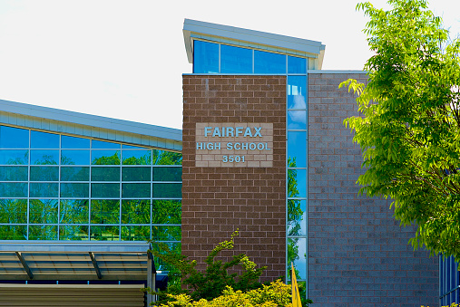 Fairfax, Virginia, USA - May 15, 2022: Fairfax High School is the only public high school in the City of Fairfax.