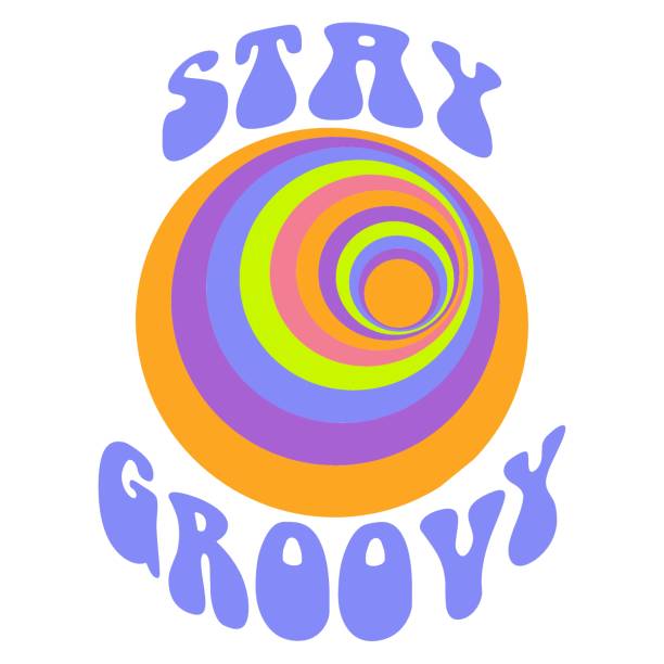stay groovy слоган принт с радужным вихрем - pop art rainbow backgrounds abstract stock illustrations