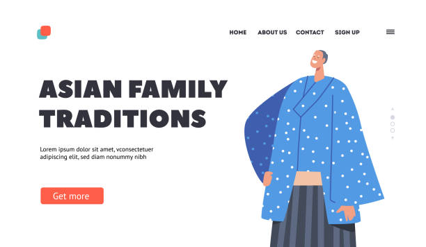 Asian Family Traditions Landing Page Template. Elderly Asian Man wear Blue Kimono, Character Wear Traditional Clothes Asian Family Traditions Landing Page Template. Elderly Asian Man wear Blue Kimono, Old Male Character Wear Traditional Clothes. Ancient Oriental Fashion and Culture. Cartoon People Vector Illustration cartoon of the famous chinese warriors stock illustrations