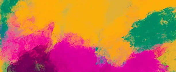 Photo of Colorful painting background abstract grunge pattern texture with bright paint brush strokes and splashes with vibrant summer sunny orange hot pink and green colors design in painted art banner header backdrop image