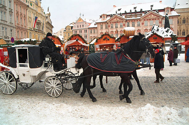 carriage at prague's market place. - prague christmas bildbanksfoton och bilder