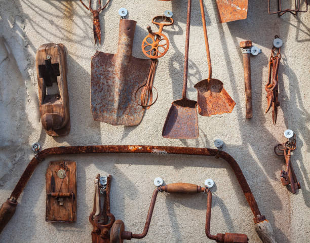 Old agricultural tools. Color image stock photo