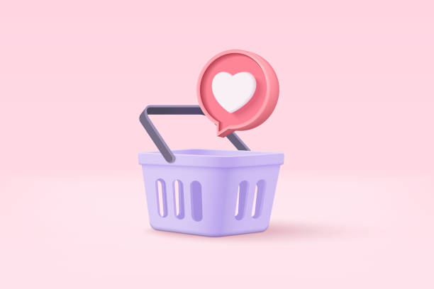 3d shopping bag for online shopping and digital marketing concept. basket minimal icon with shadows on pink background. shopping bag for buy, sale, discount, promotion. 3d vector icon illustration - online shopping stock illustrations