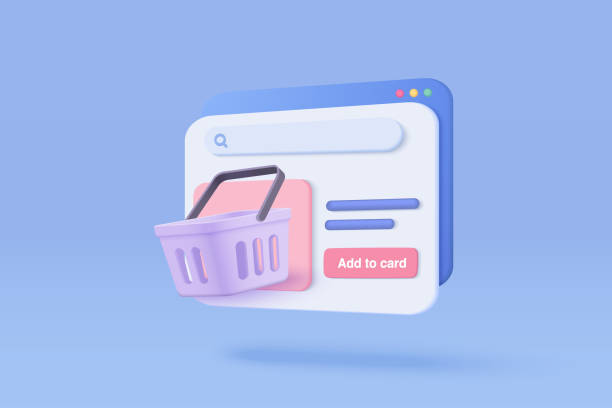 istock 3d vector render online shopping bag for product add to card on website. Cartoon icon isolated on background with commercial market. 3d vector and shop purchase basket retail store on e-commerce 1397445959
