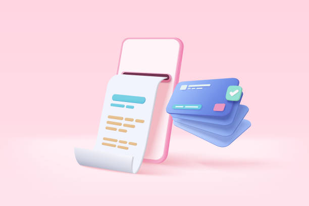 istock 3d pay money with mobile phone banking online payments concept. Bill on smartphone transaction with credit card. Mobile with financial paper on background. 3d bill payment vector icon illustration 1397445977