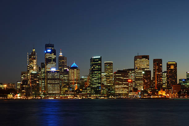 istock Cityscape image after dark behind water 139744605
